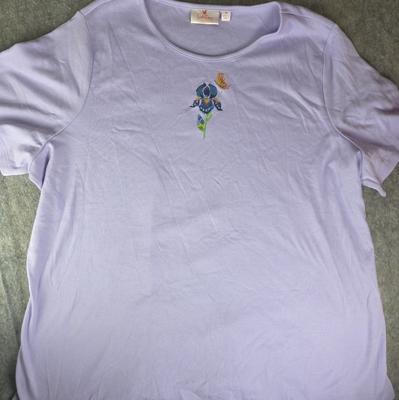 Quacker Factory Tops - Quacker Factory Sz 3Xl Lavender T-Shirt with Floral & Butterfly Embroidery